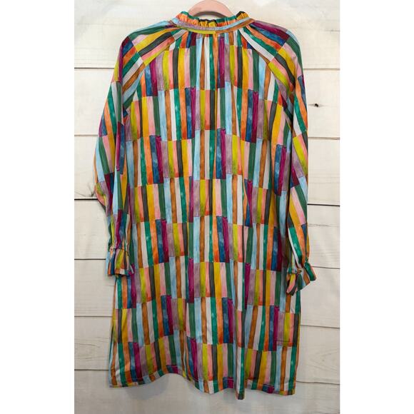 Brooke Wright Size MED Dress Multicolor Stripes Ruffle Collar Classy Preppy - Picture 2 of 5